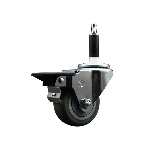 3'' Gray Poly Swivel 7/8'' Expanding Stem Caster with Brake